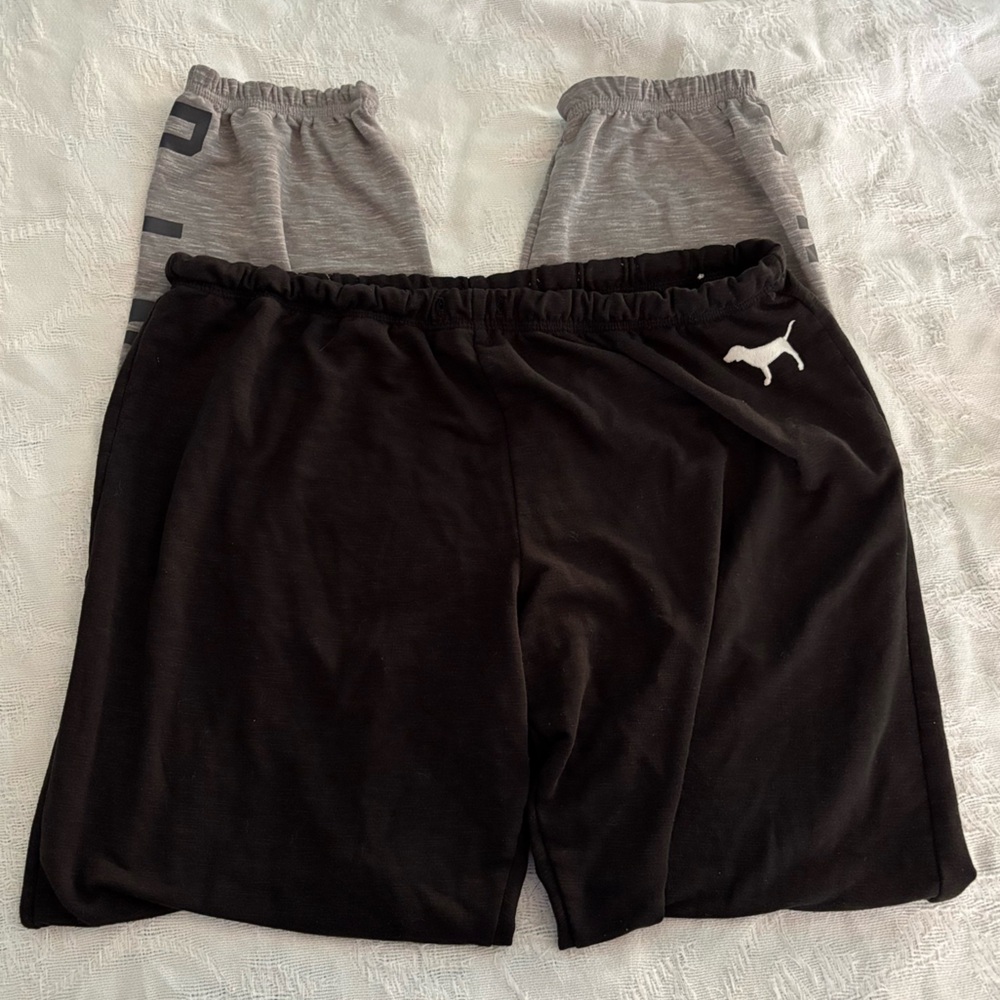 VS PINK Grey Black and White Colorblock Striped High Waisted Joggers Medium